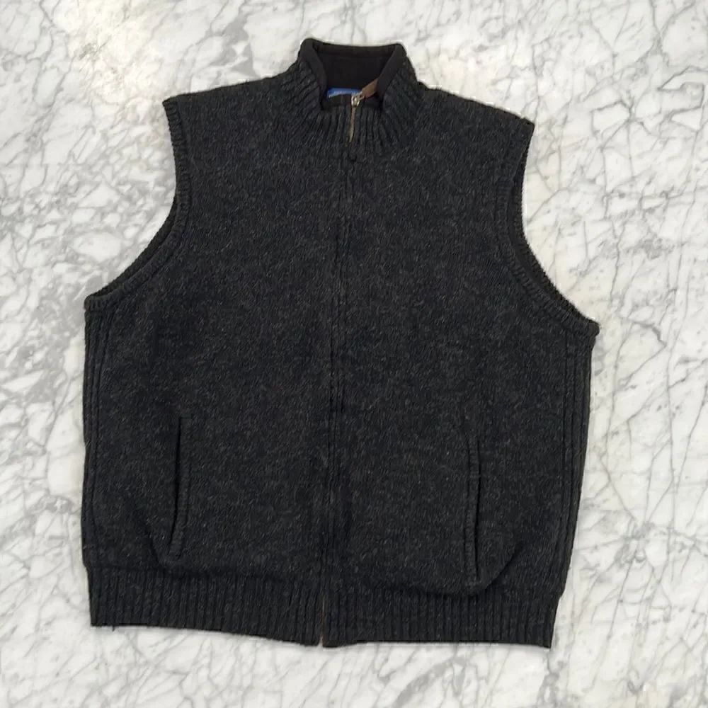 Pendleton Shetland Wool Fleece Lined Gray Full Zip Vest Large